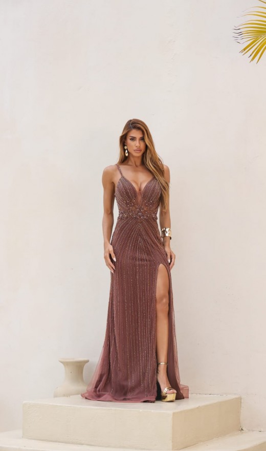 VESTIDO MARROM CHOCOLATE 11830SB